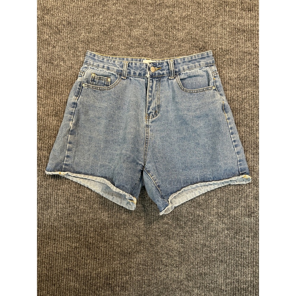 Fashion Girl High Waisted Denim Shorts S Light Blue Raw Hem Cotton